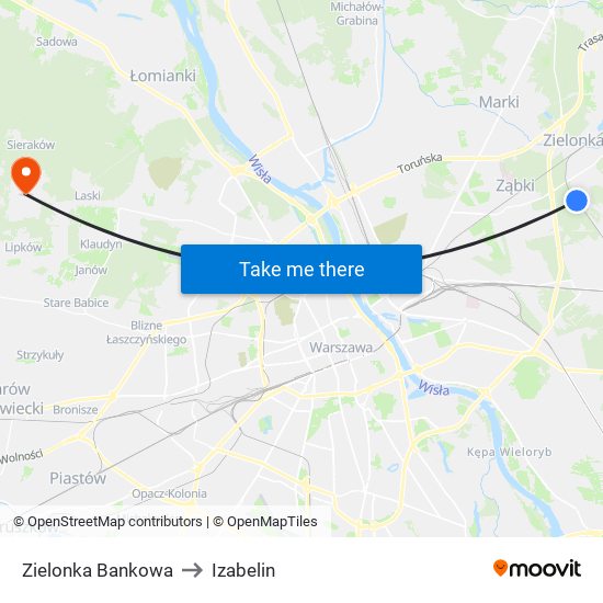 Zielonka Bankowa to Izabelin map