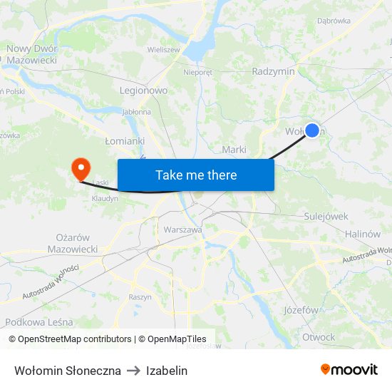 Wołomin Słoneczna to Izabelin map