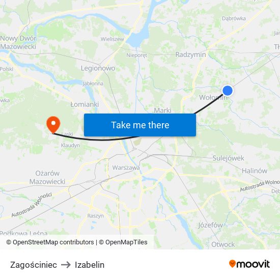 Zagościniec to Izabelin map