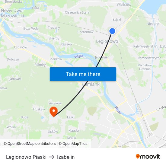 Legionowo Piaski to Izabelin map