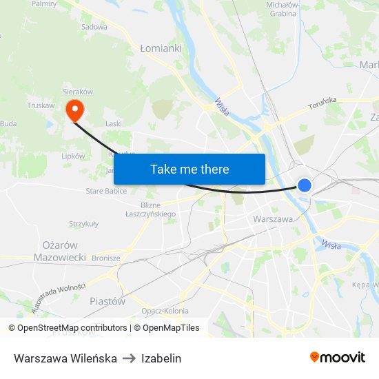 Warszawa Wileńska to Izabelin map