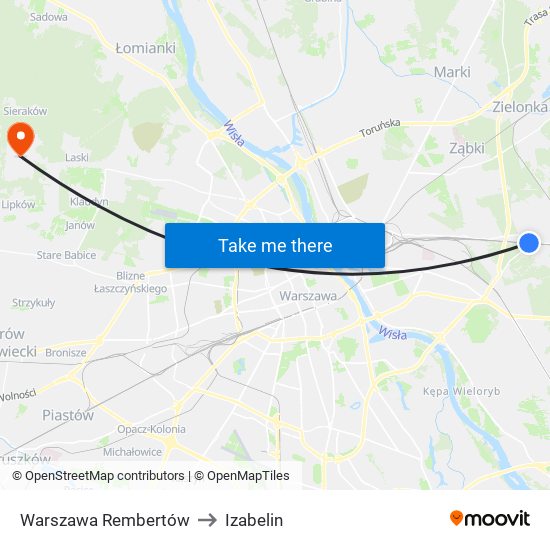 Warszawa Rembertów to Izabelin map