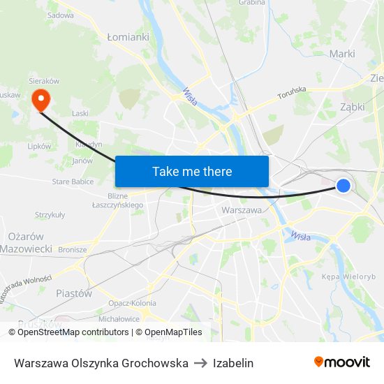 Warszawa Olszynka Grochowska to Izabelin map