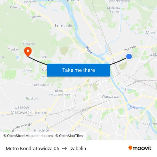 Metro Kondratowicza 06 to Izabelin map