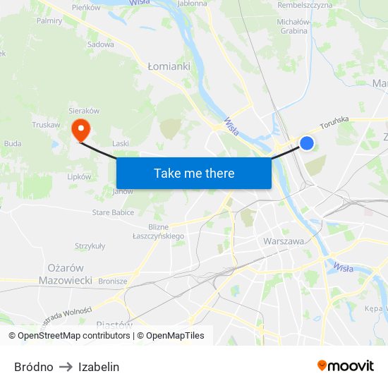 Bródno to Izabelin map