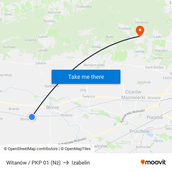 Witanów / PKP 01 (Nż) to Izabelin map