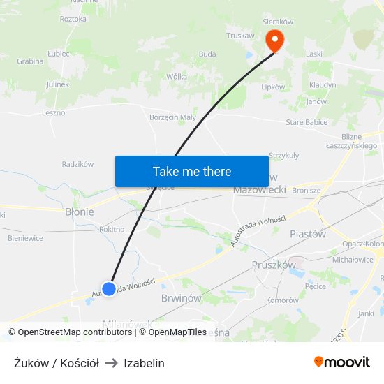 Żuków / Kościół to Izabelin map