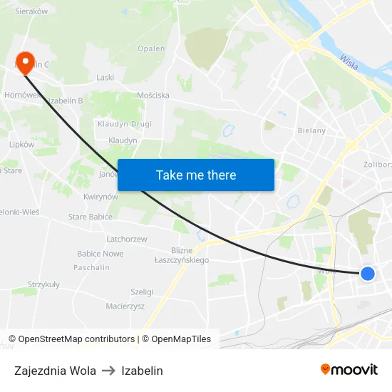 Zajezdnia Wola to Izabelin map