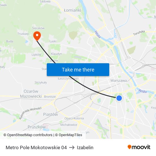 Metro Pole Mokotowskie 04 to Izabelin map