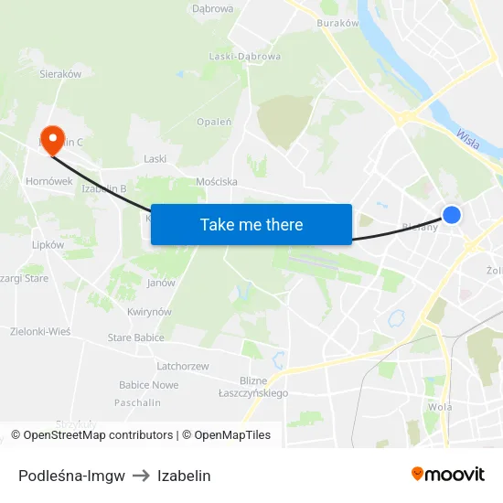 Podleśna - IMGW to Izabelin map
