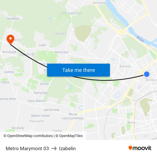 Metro Marymont 03 to Izabelin map