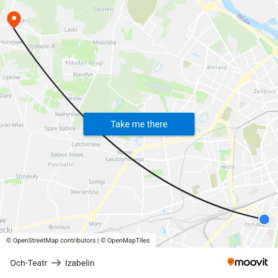 Och-Teatr to Izabelin map