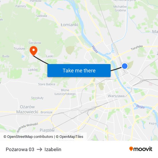 Pożarowa to Izabelin map