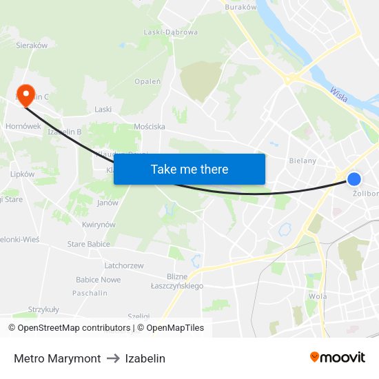 Metro Marymont to Izabelin map