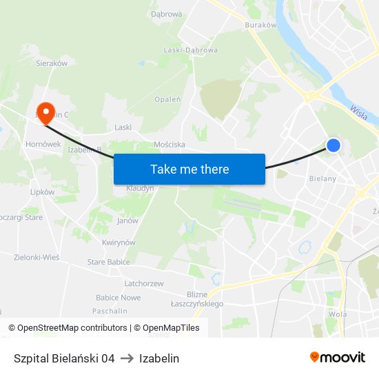 Szpital Bielański 04 to Izabelin map