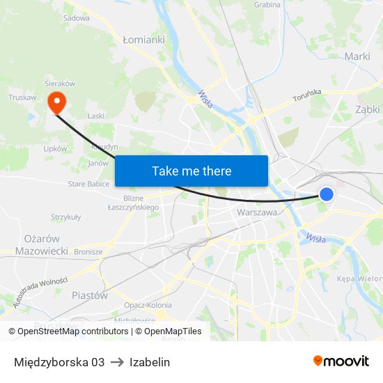 Międzyborska to Izabelin map