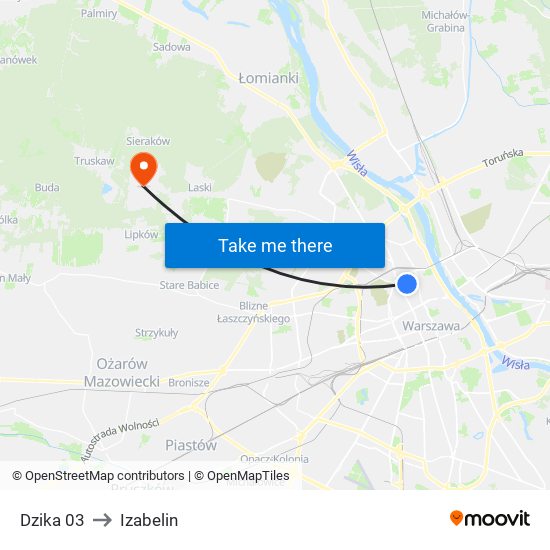 Dzika to Izabelin map