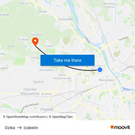 Dzika to Izabelin map