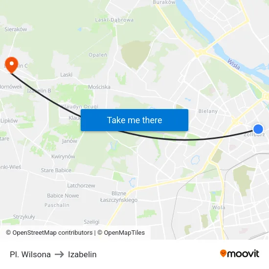 Pl. Wilsona to Izabelin map