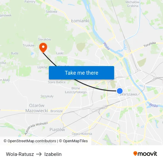 Wola - Ratusz to Izabelin map