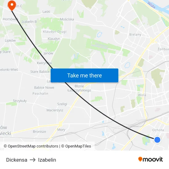 Dickensa to Izabelin map
