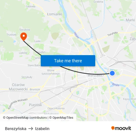 Berezyńska to Izabelin map