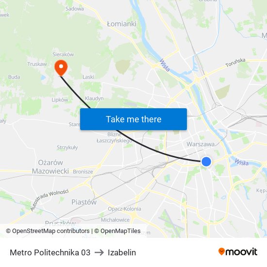 Metro Politechnika to Izabelin map