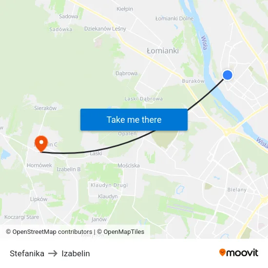 Stefanika to Izabelin map