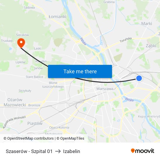 Szaserów - Szpital 01 to Izabelin map