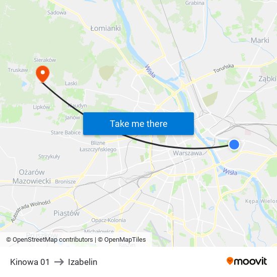 Kinowa to Izabelin map