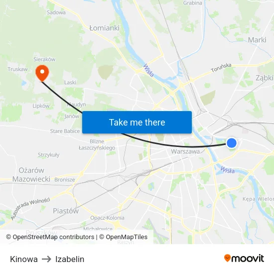 Kinowa to Izabelin map