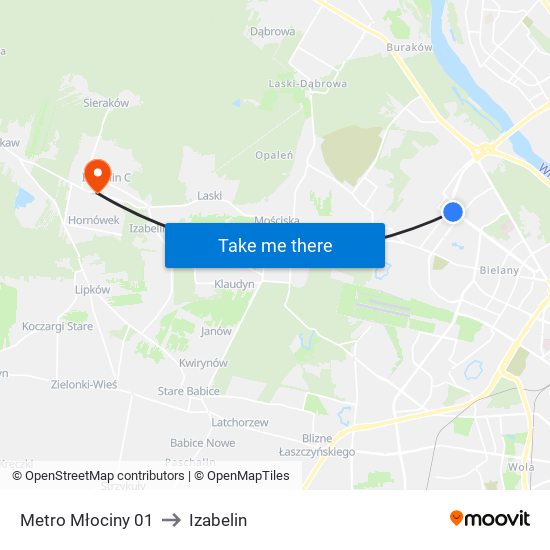 Metro Młociny 01 to Izabelin map