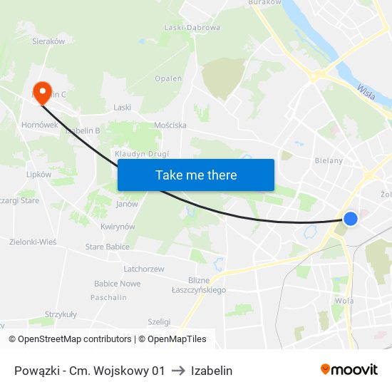 Powązki - Cm. Wojskowy 01 to Izabelin map