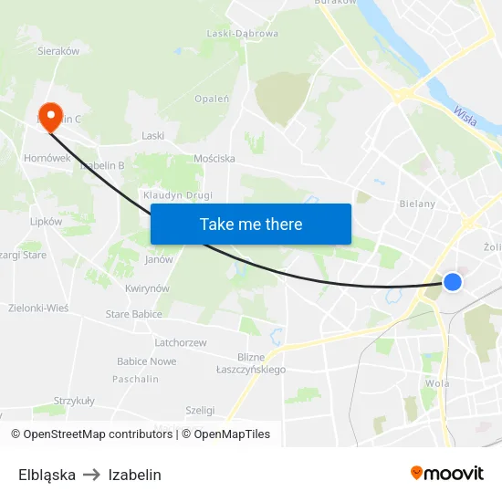 Elbląska to Izabelin map