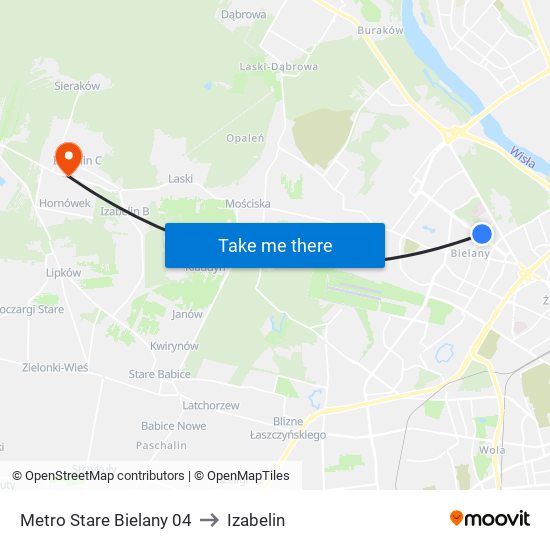 Metro Stare Bielany 04 to Izabelin map