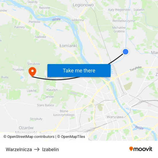 Warzelnicza to Izabelin map