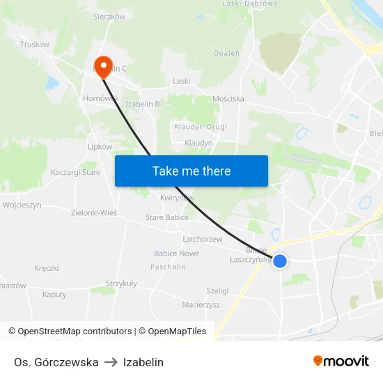 Os. Górczewska to Izabelin map