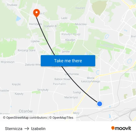 Sternicza to Izabelin map