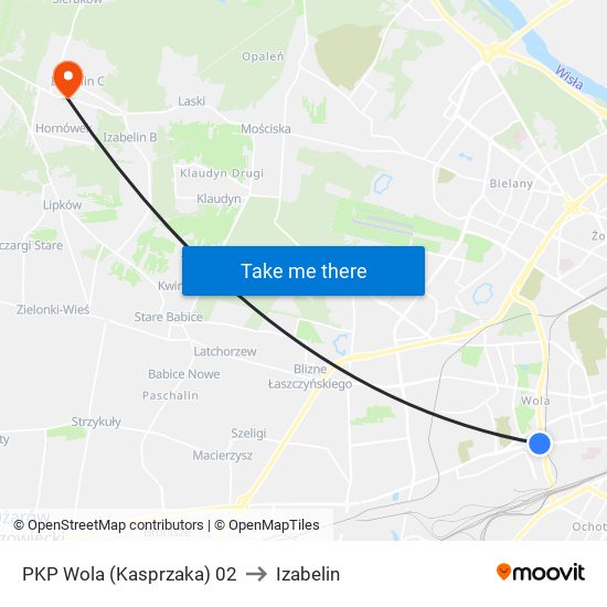 PKP Wola (Kasprzaka) to Izabelin map