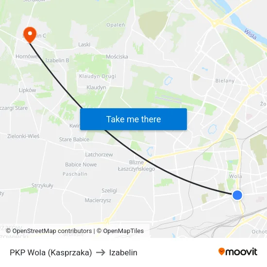 PKP Wola (Kasprzaka) to Izabelin map