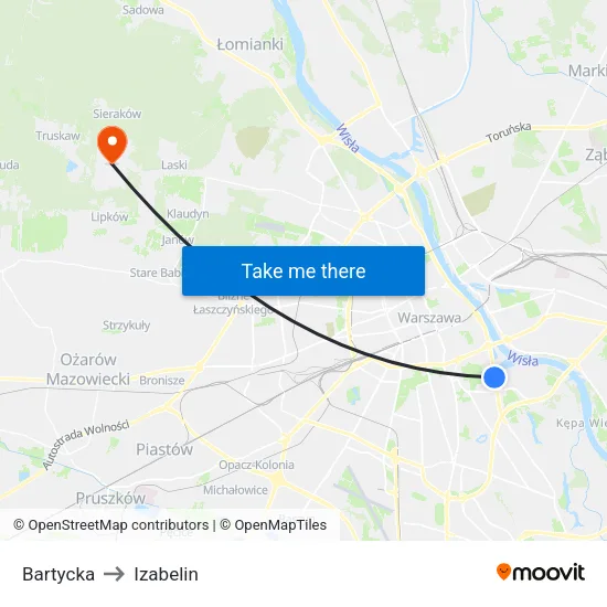 Bartycka to Izabelin map