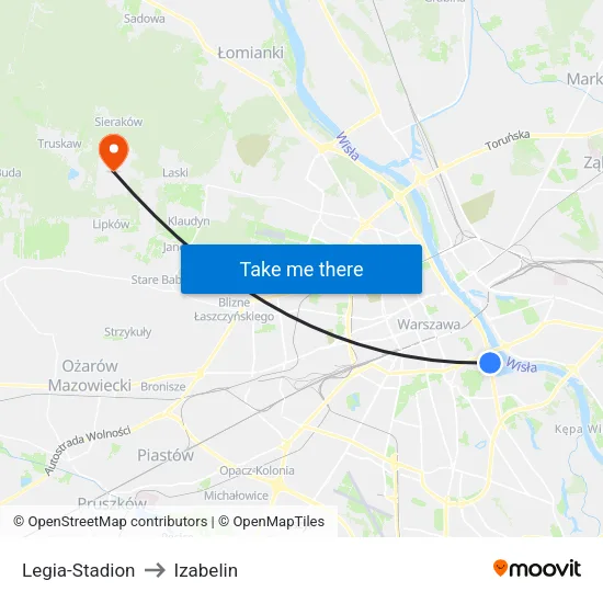 Legia - Stadion to Izabelin map