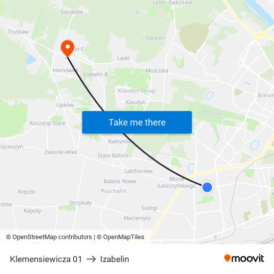 Klemensiewicza 01 to Izabelin map