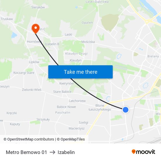 Metro Bemowo 01 to Izabelin map