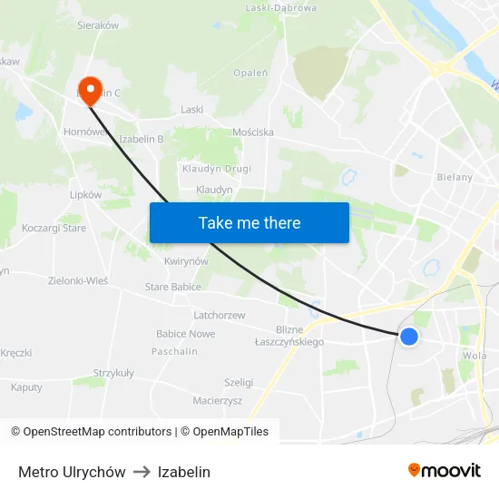 Metro Ulrychów to Izabelin map