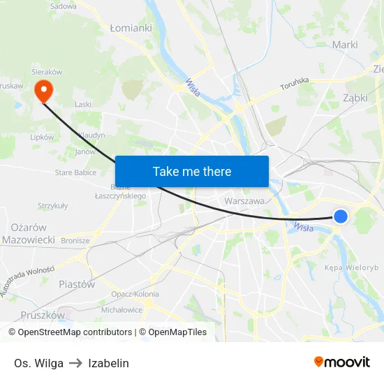 Os. Wilga to Izabelin map