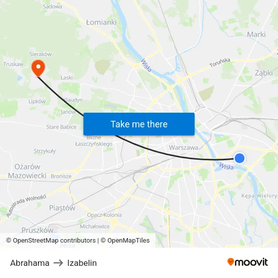 Abrahama to Izabelin map