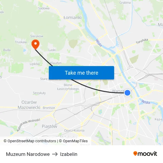 Muzeum Narodowe to Izabelin map