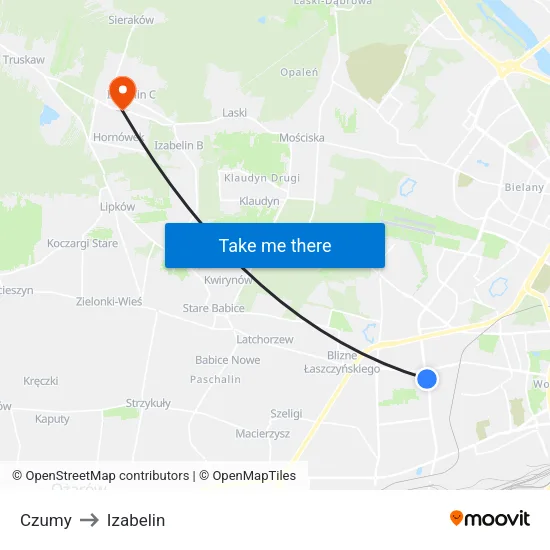 Czumy to Izabelin map