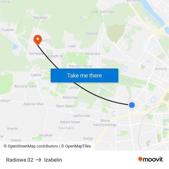 Radiowa to Izabelin map